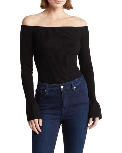 Seven7 Off The Shoulder Wool & Cotton Blend Sweater - Black