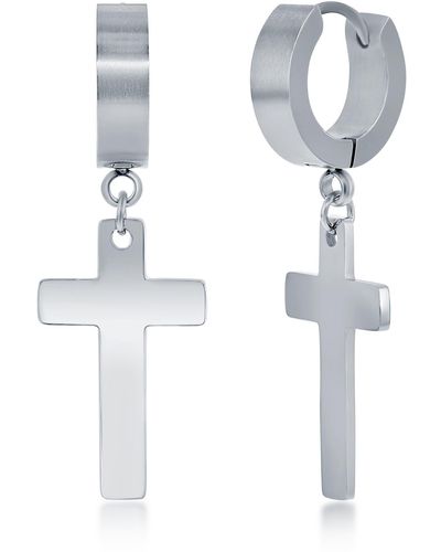 Black Jack Jewelry Stainless Steel Cross Charm Huggie Drop Earrings - White
