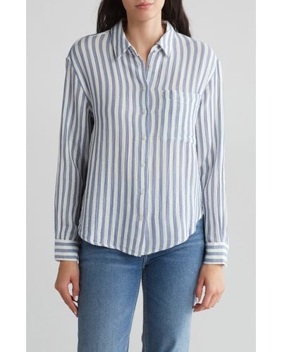 Caslon Stripe Cotton Gauze Button-up Shirt - Blue