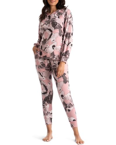 MIDNIGHT BAKERY Juno Butterfly Hooded Top & sweatpants Lounge Set - Pink