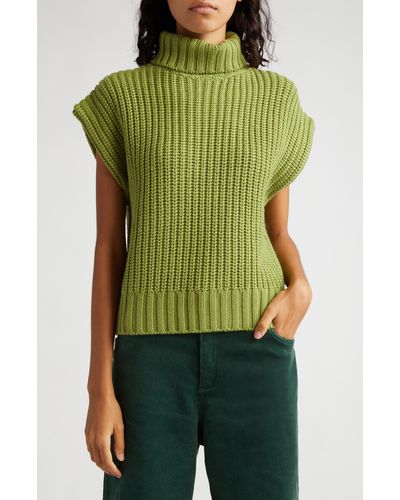 STAUD Bette Cap Sleeve Merino Wool Sweater - Green