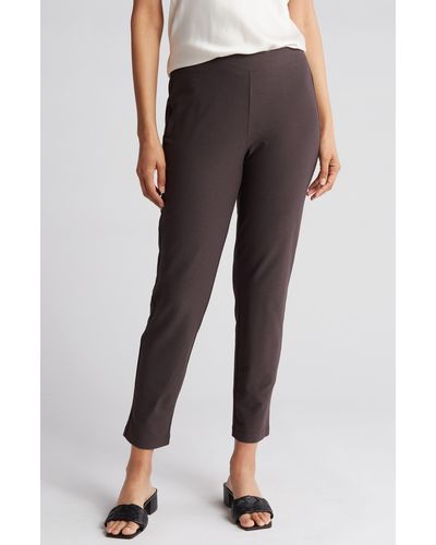 Eileen Fisher Slim Ankle Stretch Crepe Pants - Brown