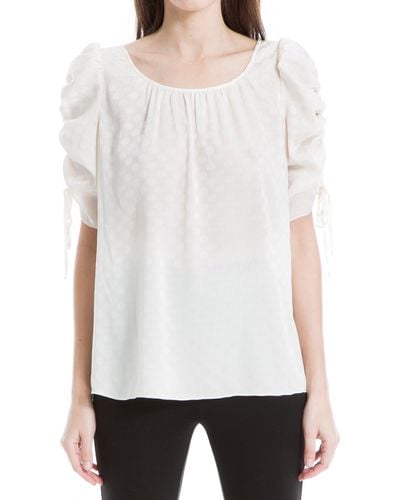 Max Studio Spot Ruched Sleeve Top - White