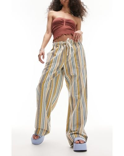 TOPSHOP Textured Stripe Pull On Pants - Natural