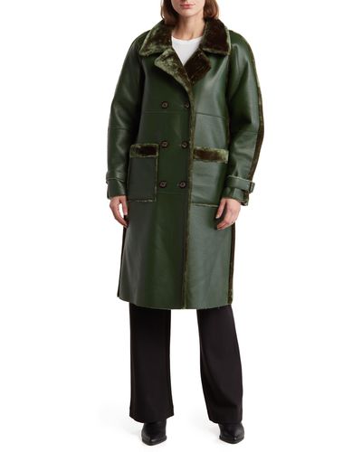 Rebecca Minkoff Faux Leather Coat With Faux Shearling Trim - Green