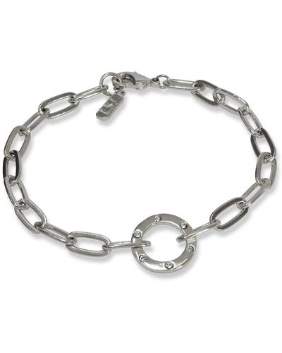 Liza Schwartz Amour Circle Cz Charm Chain Link Bracelet - Metallic