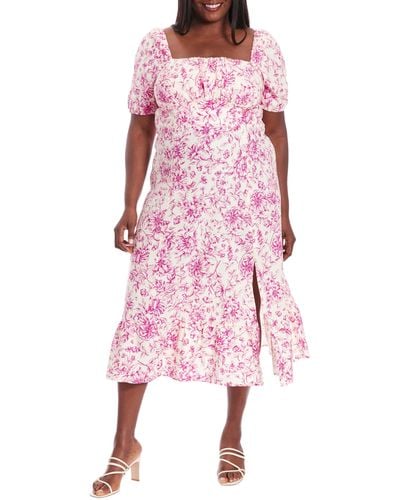 London Times Floral Puff Sleeve Maxi Dress - Pink