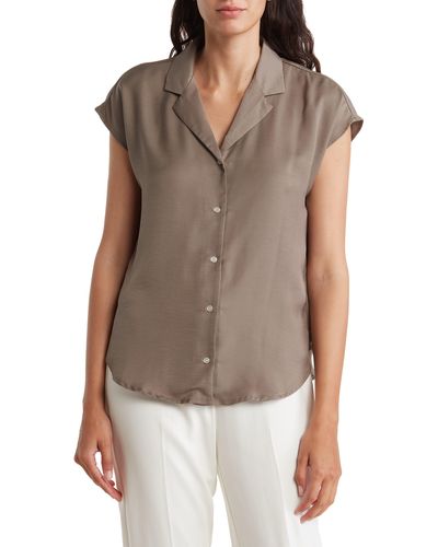 Tahari Airflow Button-up Camp Shirt - Brown