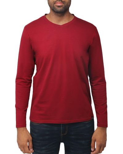 Xray Jeans V-neck Long Sleeve T-shirt - Red