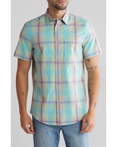 Abound Windowpane Short Sleeve Button-up Shirt - Blue