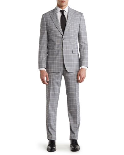 English Laundry Plaid Two Button Peak Lapel Trim Fit Suit - Gray