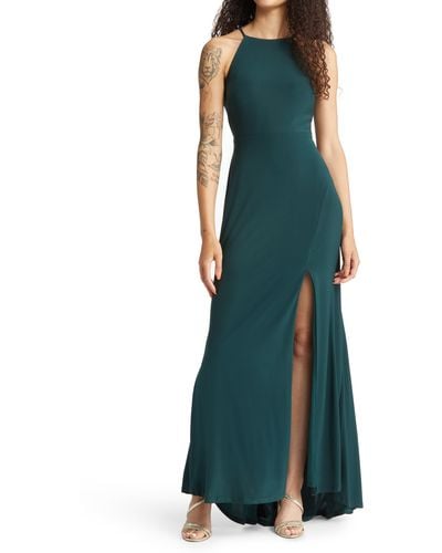 Jump Apparel Halter Neck High-low Gown - Green