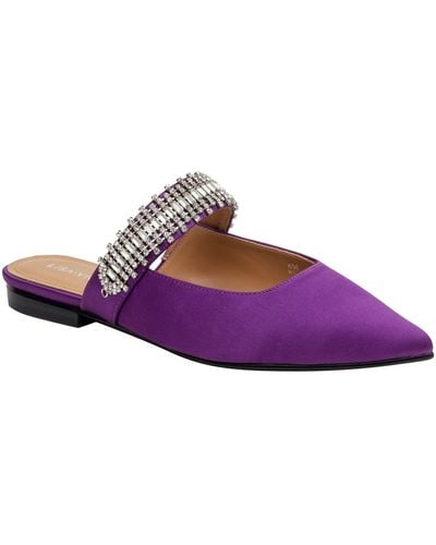 Lisa Vicky Move Crystal Embellished Pointed Toe Satin Flat - Purple