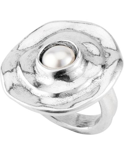 Uno De 50 Texcoco Silver Plated Pearl Center Medallion Ring At Nordstrom Rack - Metallic