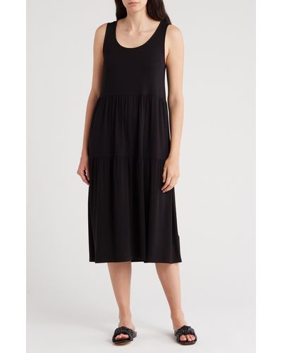 Eileen Fisher Sleeveless Tiered Jersey Midi Dress - Black