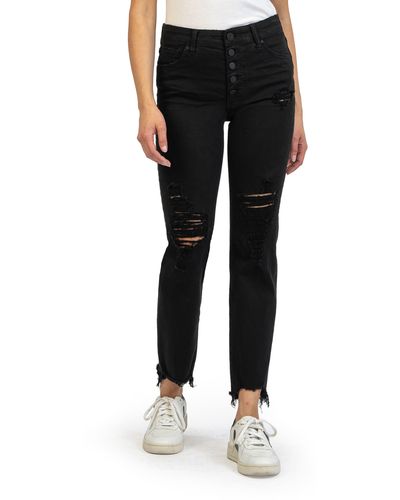 Kut From The Kloth Reese Fab Ab Exposed Button High Waist Raw Hem Straight Leg Jeans - Black