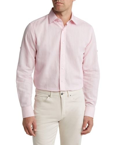 Lorenzo Uomo Trim Fit Solid Cotton & Linen Dress Shirt - Pink