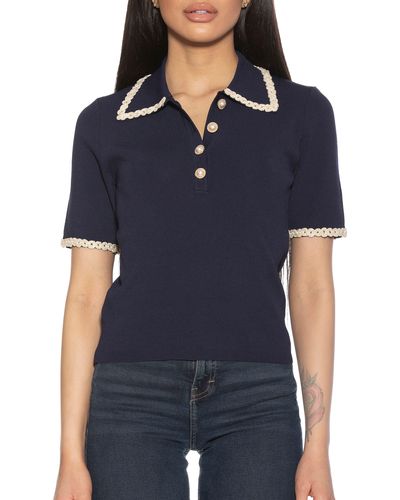 Alexia Admor Collared Knit Short Sleeve Top - Blue