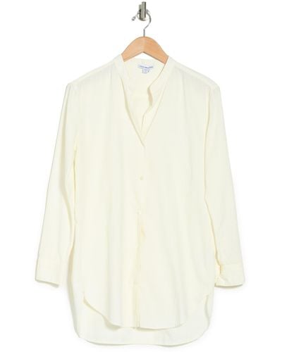 James Perse Collarless Long Sleeve Button Front Shirt In Ivory Pigment At Nordstrom Rack - White