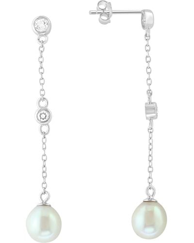 Effy Sterling Silver Freshwater Pearl & White Topaz Drop Earrings
