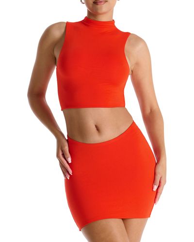 Naked Wardrobe Mock Neck Sleeveless Crop Top - Red