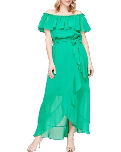 Sl Fashions Off-the-shoulder Ruffle High-low Dress - Green