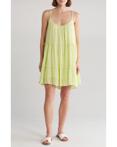 Elan Stripe Tiered Cover-up Dress - Yellow