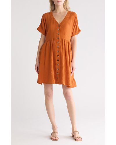 Madewell Lightspun Button Front Minidress - Orange