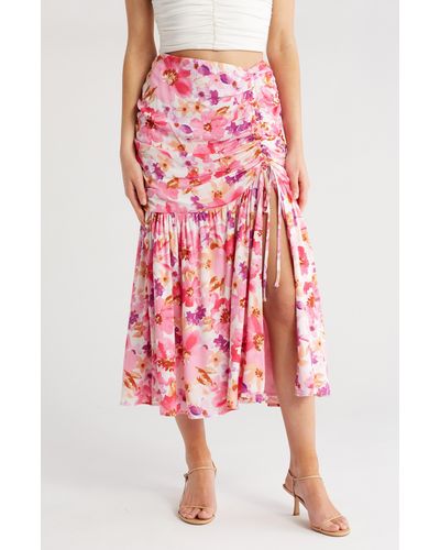 Lulus Flourishing Favorite Floral Ruched Maxi Skirt - Red