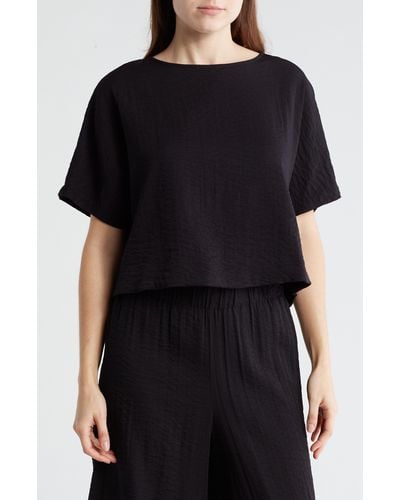 Adrianna Papell Crinkle Boxy Crop T-shirt - Black