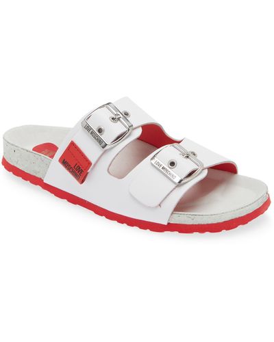 Love Moschino Double Buckle Strap Leather Sandal - White