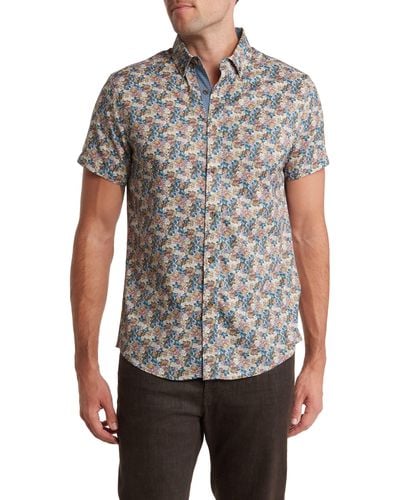 Report Collection Recycled 4-way Floral Print Short Sleeve Sport Shirt - Gray