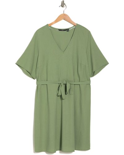 Vero Moda Short Sleeve Tie Waist Dress - Green