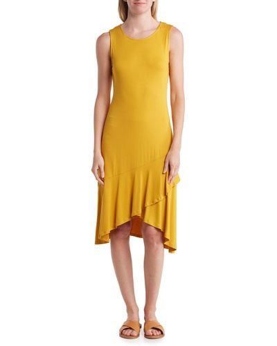 West Kei Sleeveless Asymmetrical Ruffle Hem Dress - Yellow