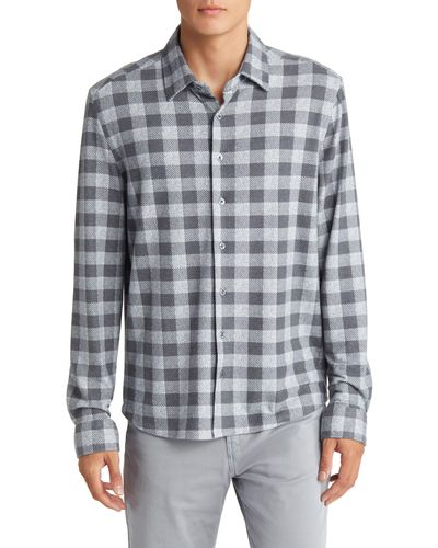Stone Rose Dry Touch® Performance Buffalo Check Fleece Button-up Shirt - Gray