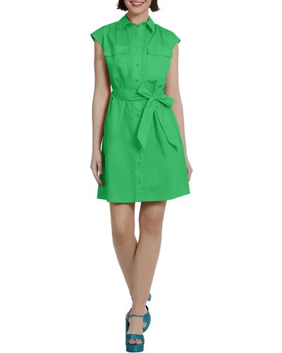 DONNA MORGAN FOR MAGGY Tie Waist Utility Shirtdress - Green