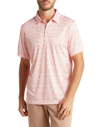 PGA TOUR Short Sleeve Vacation Floral Print Polo - Pink