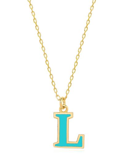 Gabi Rielle Vacay Dreamy Collection 14k Gold Plated Sterling Silver Turquoise French Enamel Initial Necklace - Blue