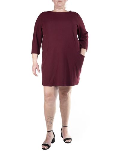 Nina Leonard Jewel Neck Three-quarter Sleeve High Tech Dress - Red