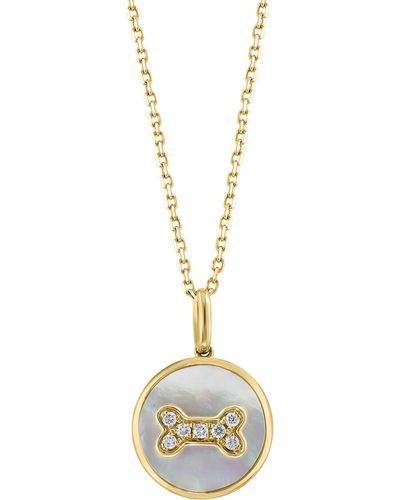 Effy 14k Yellow Gold Mother-of-pearl & Diamond Dog Bone Pendant Necklace - Metallic
