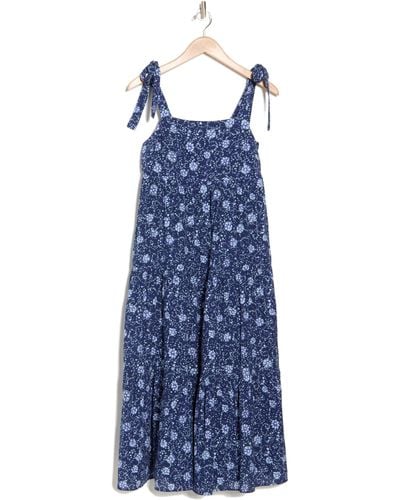 Madewell Floral Tiered Tie Strap Sundress - Blue