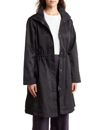 Eileen Fisher Stand Collar Organic Cotton Blend Coat - Black