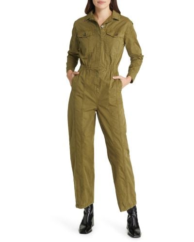 FRAME Cinched Waist Cotton Twill Jumpsuit - Green