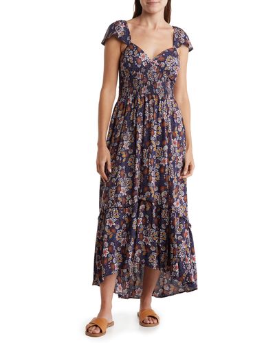 Angie Floral Flutter Sleeve Maxi Dress - Purple