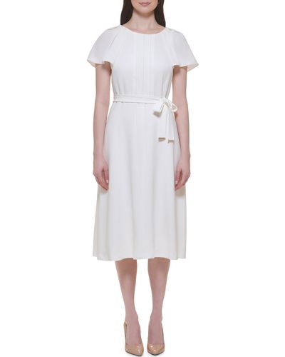 Tommy Hilfiger Flutter Sleeve Midi Dress - White