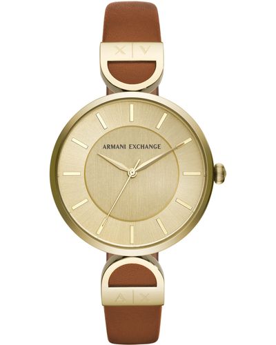 Armani Exchange 3-hand Leather Strap Watch - Metallic