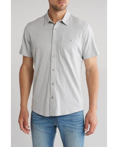 14th & Union Short Sleeve Slubbed Knit Button-up Shirt - Gray