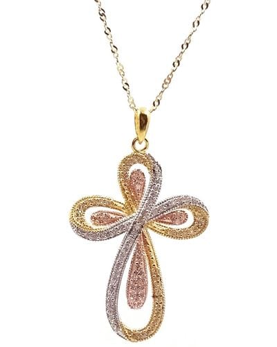 Savvy Cie Jewels Tricolor Pavé Cubic Zirconia Cross Pendant Necklace - Metallic