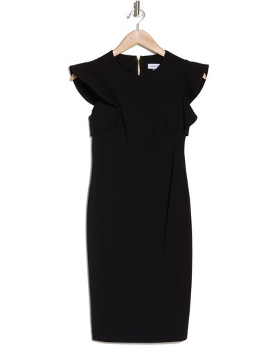 Calvin Klein Ruffle Scuba Crepe Sheath Dress - Black