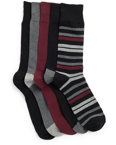 Nordstrom 5-pack Assorted Texture Stripe Crew Socks - Black